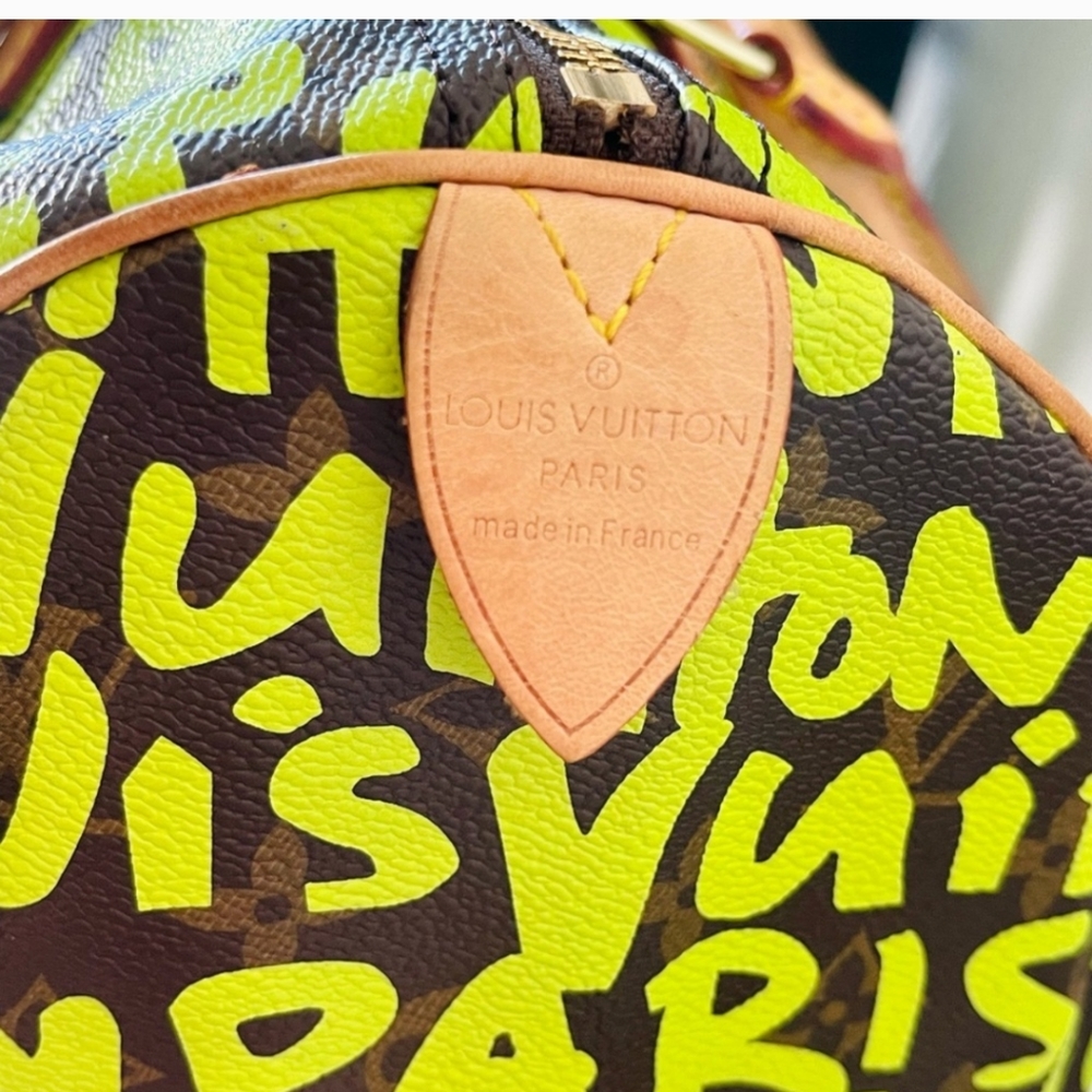 LOUIS VUITTON X Stephen Spriuse Monogram Graffiti Speedy 30 neon green LV bag - Picture 6 of 16